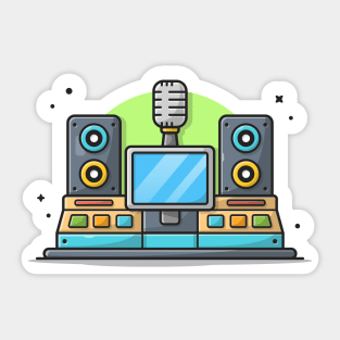 Modern Recording Industry Studio with Speaker And Microphone Cartoon Vector Icon Illustration Sticker